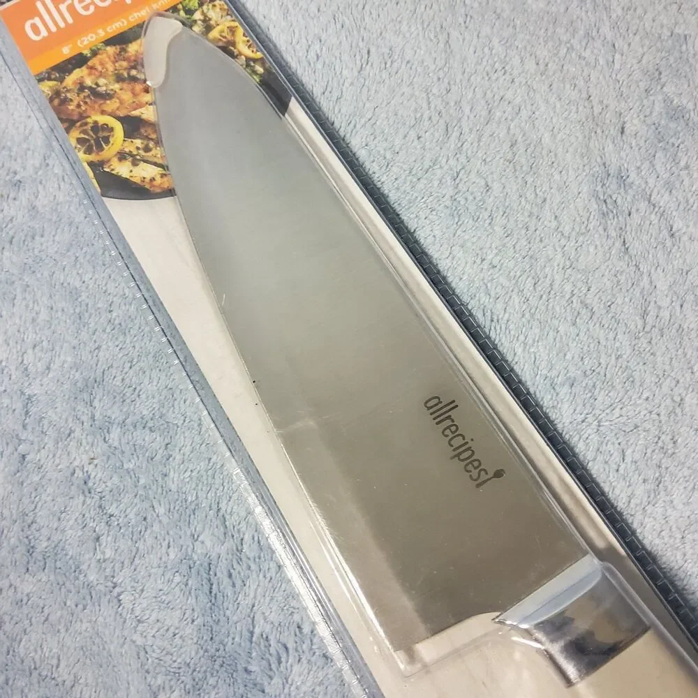 New Allrecipes 8 Inch Chef Knife Stainless Steel Beige Off White Handle NIP